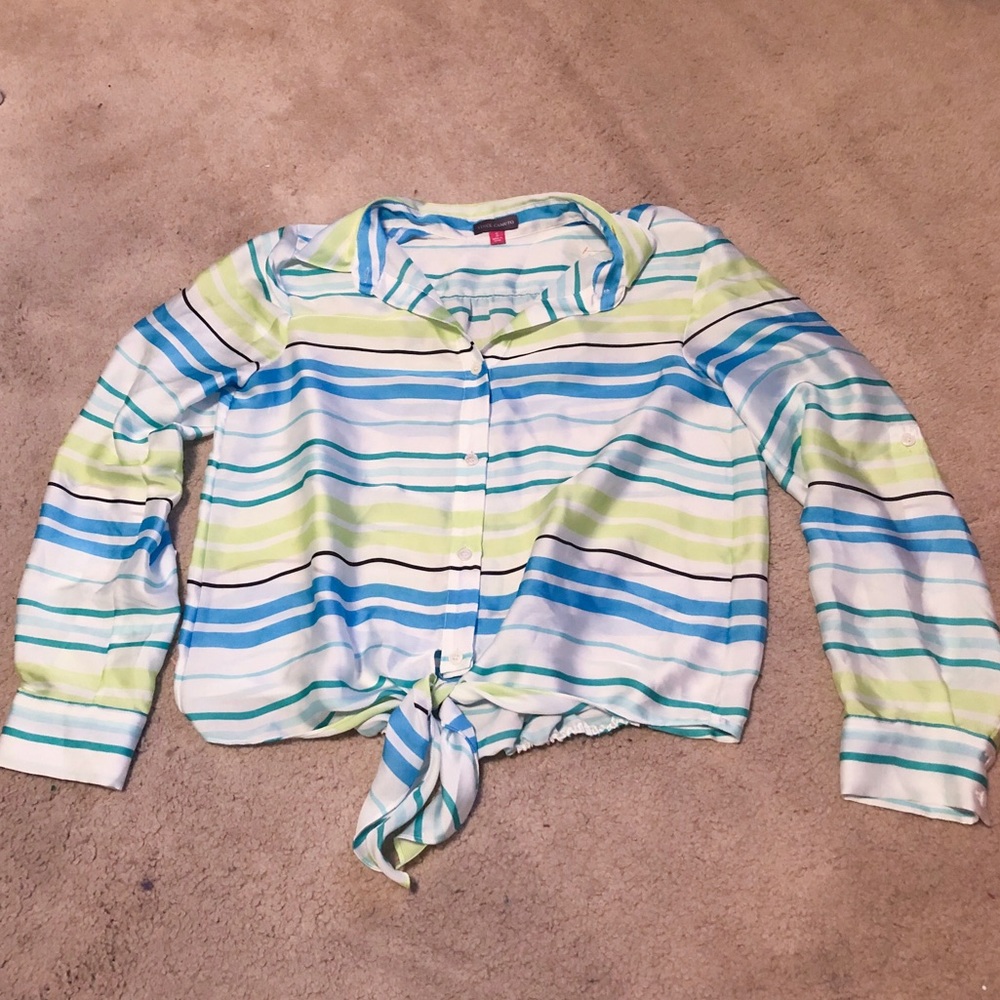 stripe tie front blouse
